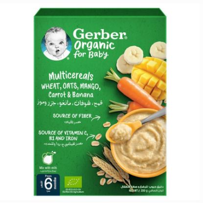 صورة Gerber Organic Cereal Wheat Oats & Mango +6 Months 200 Gm