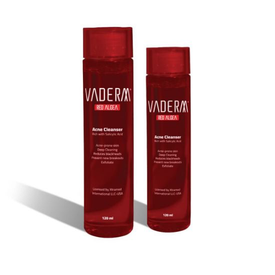 Picture of Faderm Red Algae Acne Cleanser, 120 ml glass bottle.