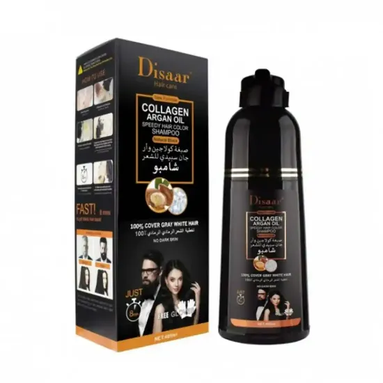 Picture of Disar Shampoo Hair Dye with Collagen and Argan Oil, Natural Black - 400ml